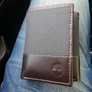 Timberland Men's Canvas & Leather Trifold Wallet, Blue, One Size